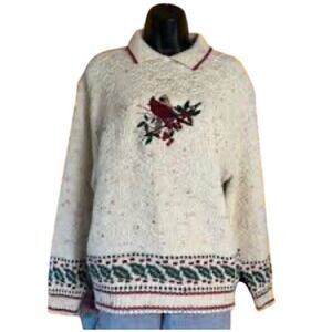 Vintage Croft &‎ Barrow Ladies XL Cream Red Cardinal Bird Knit Sweater Holiday